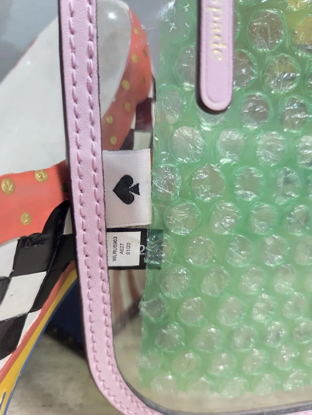 Kate Spade Jae Clear Slim Cosmetic Bag Pouch Serendipity Pink Leather Trim, NWOT